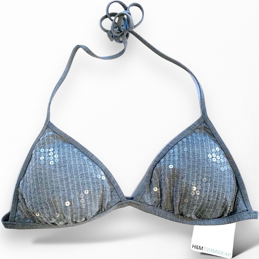 H&M | NWT Triangle Bikini Top Gray Sequin Size 6